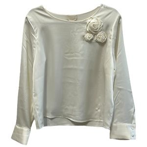 Cynthia Rowley NWT Women’s Satin‎ Rose-Appliqué Blouse   Sz L
